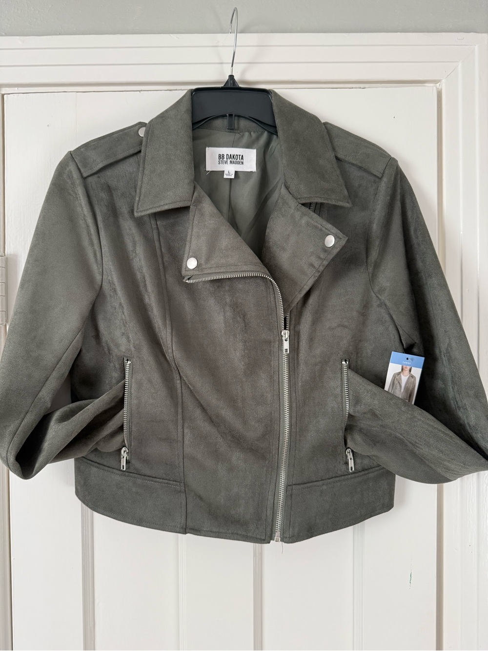 BB Dakota by Steve Madden Grey Suede Moto Jacket with Silver Hardware